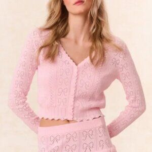 LoveShackFancy Petra Bow Pointelle Cardigan
